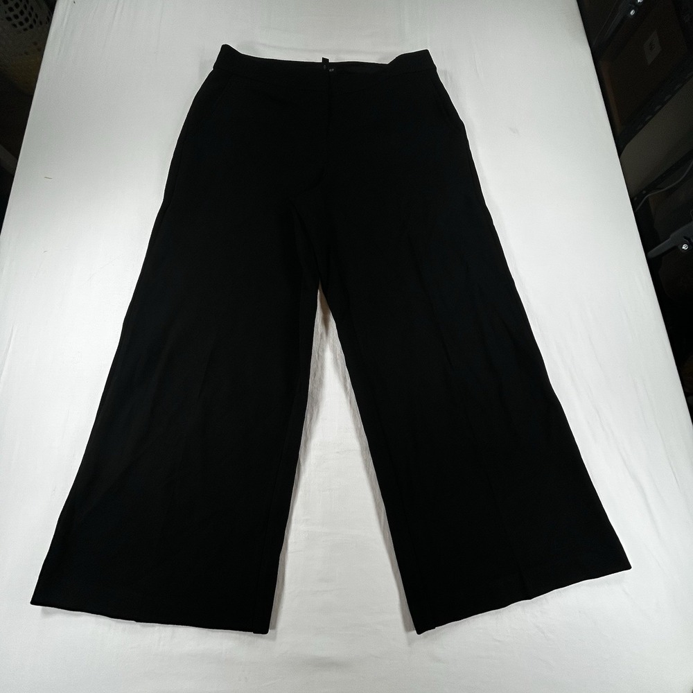 Eileen Fisher Women XS Minimalist Black Wide Leg  Pants Mid Rise Pockets